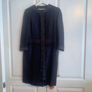 Carolina Herrera Wool Blenf Navy/Black Bouclé Evening Coat